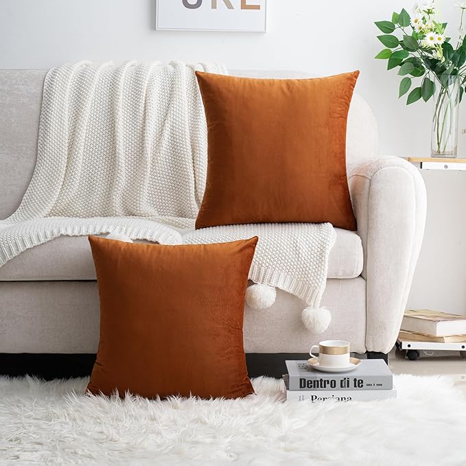 HWY 50 Burnt Orange Velvet Throw Pillow Covers 18x18 Inch - Image 7