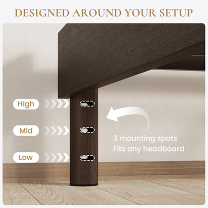 sha cerlin full size wood platform bed, 7.9" showing dimensions