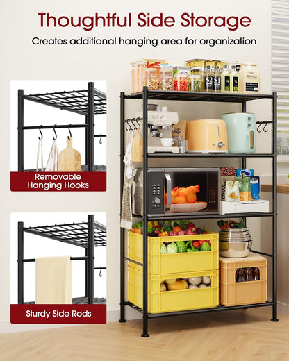sakugi 4-tier storage shelves with 6 hooks, 33.2" showing dimensions