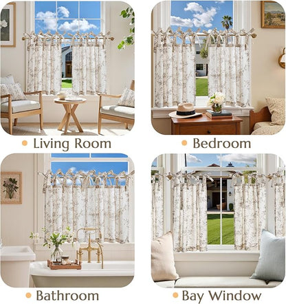 jinchan Floral Kitchen Curtains 24 Inch Linen Tier Curtains Farmhouse Cafe Half - Image 4