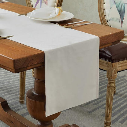 BALCONY & FALCON Velvet Table Runner 14"x95" Ivory Luxury Machine Washable by BALCONYFALCON