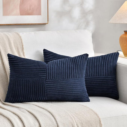Fancy Homi 2 Packs Navy Blue Long Lumbar Decorative Throw Pillow Covers 16x24 by Fancy+Homi