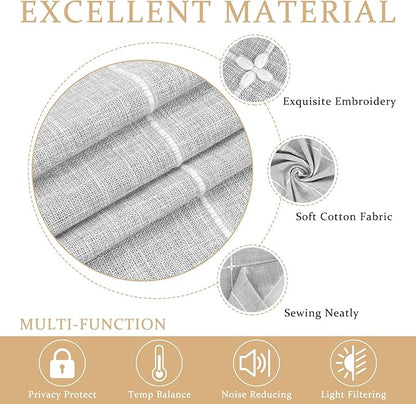 ColorBird Farmhouse Semi-Blackout Window Curtains 2 Panels Embroidery Lattice - Image 3