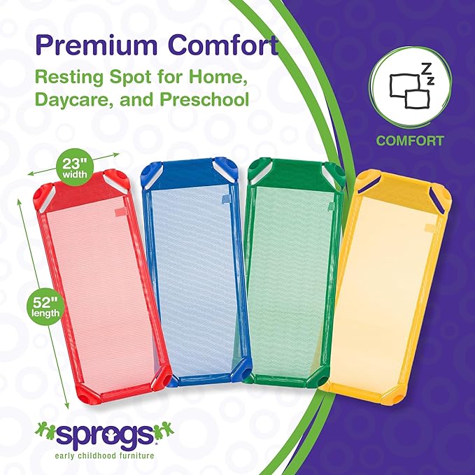 Sprogs Heavy-Duty Stackable Standard Size 52"L Daycare Cots - Image 3