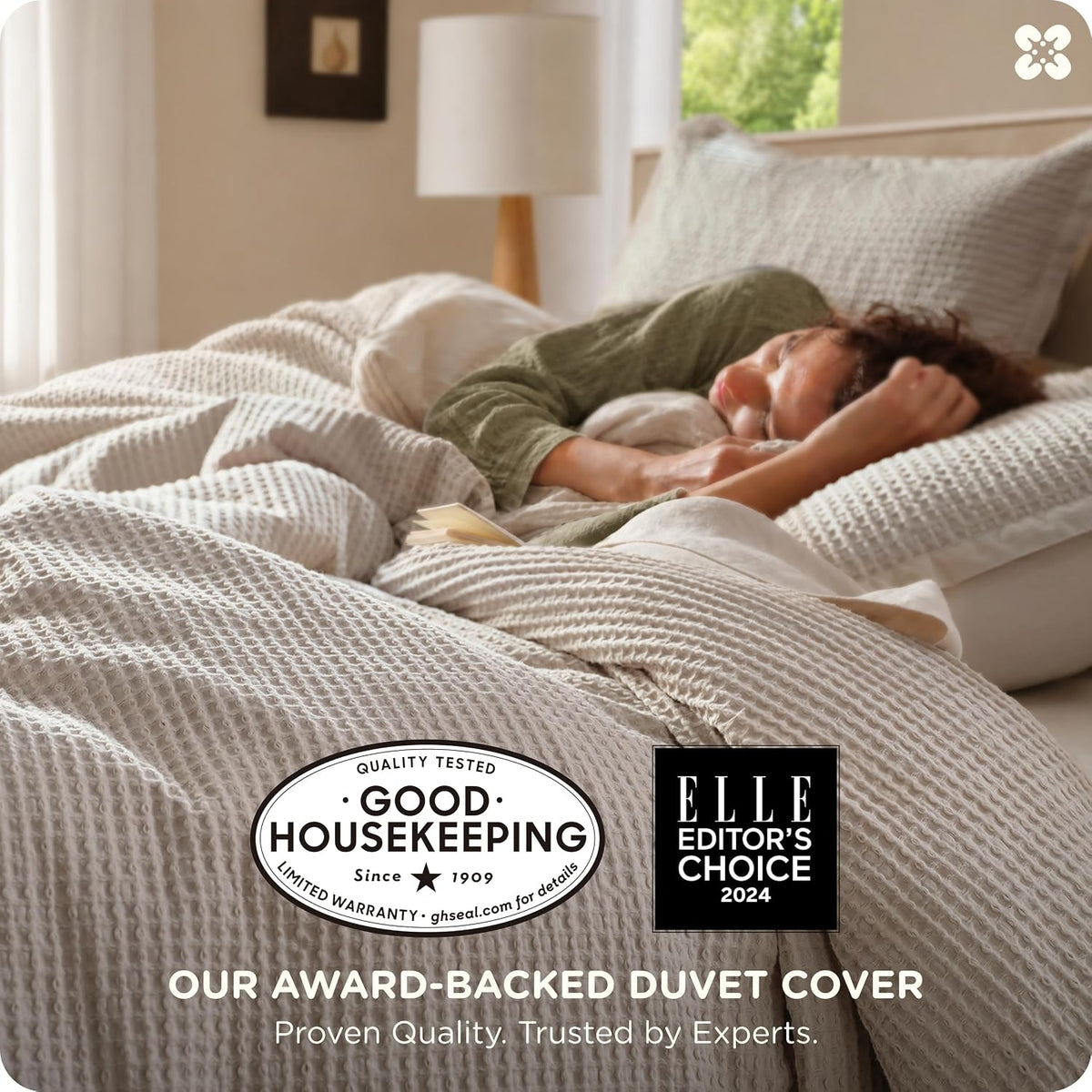 bedsure purewoven 3 pieces 100% cotton waffle duvet shown in use
