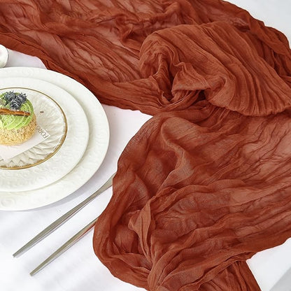 IVAPUPU 2 Pcs Cheesecloth Fall Thanksgiving Table Runner - 10ft Terracotta Boho - Image 2