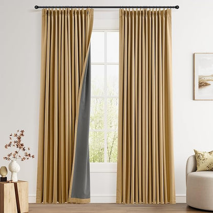 Pinch Pleated Linen 100% Blackout Curtains 90 Inches by Joywell