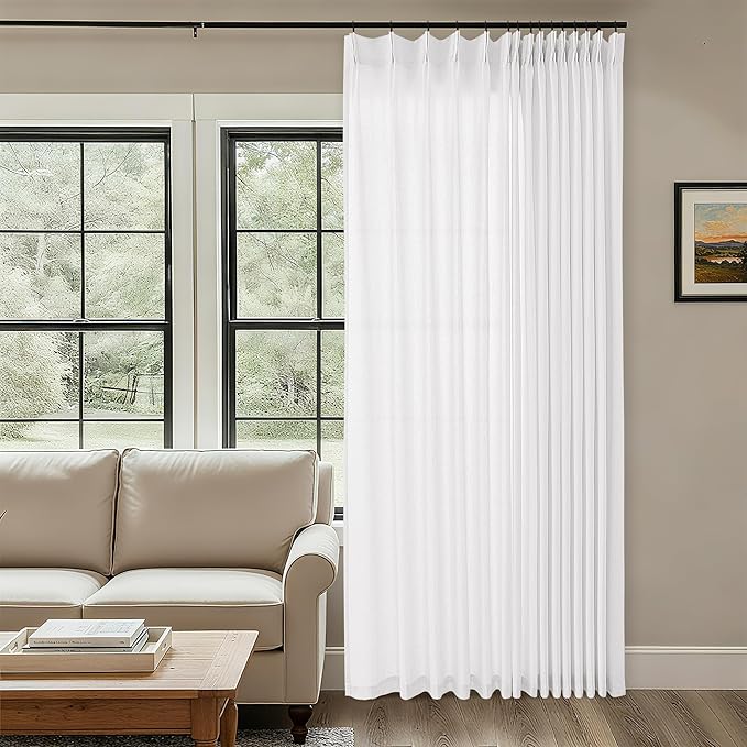 Extra Wide Pinch Pleat 100 x 84 Inch Linen Curtains by DUKIYO