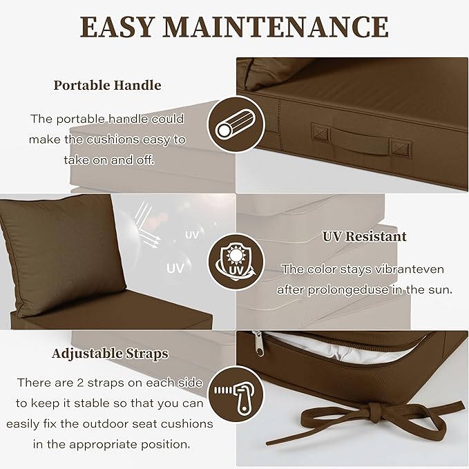 Outdoor Seat Cushion Set 19 L × 19 W × 4 H Inch Waterproof & Fade Resistant - Image 4