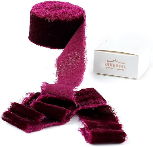 Burgundy Velvet Ribbon 1.5 Inch Maroon Frayed Silk Velvet Ribbon Burgundy by DINDOSAL