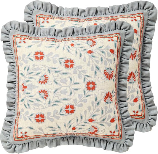 Floral Throw Pillow Covers Set of 2, Cottage Rustic by bilingaier