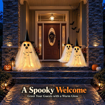 3 Pack Light Up Ghosts Halloween Decorations Indoor Home Table & Outdoor