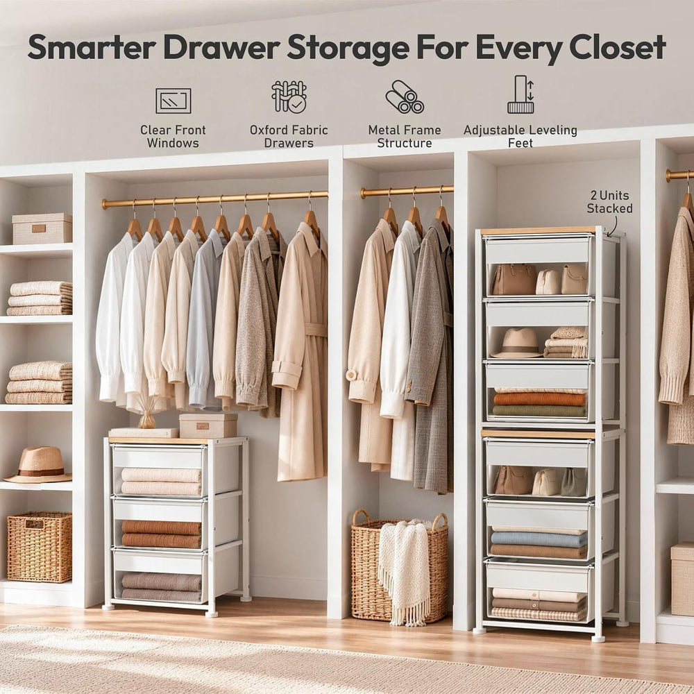 DIMJ Stackable Storage Drawer for Closet Organizers with 3 Clear Window