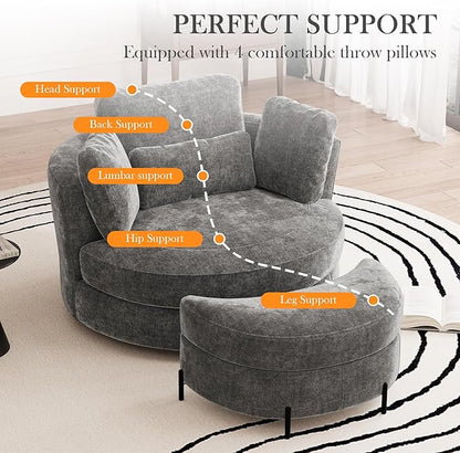 Aoiy & Wifon 50.2'' W Oversized Swivel Barrel Chair - Image 5