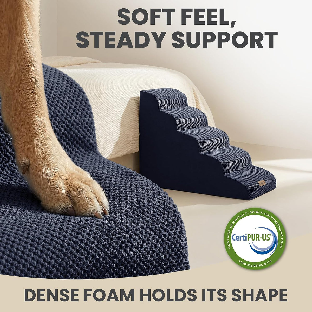 miorun dog stairs for high beds, 24.5" foam showing dimensions