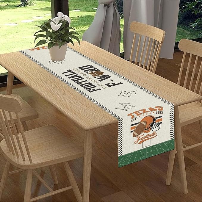 American Football Table Runner, Seasonal Rugby Boy Football Game Day Grass - Image 2