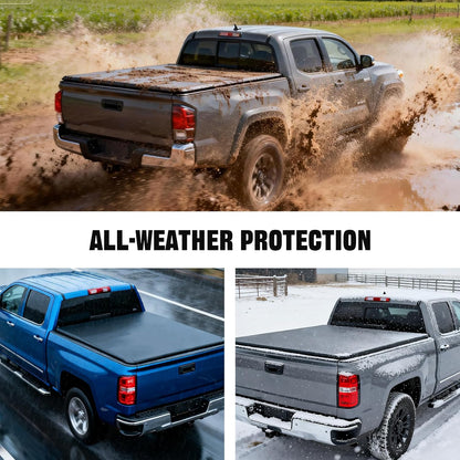 hard tri-fold truck bed cover for 2016-2026 tacoma showing dimensions