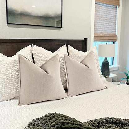 ZWJD Beige Pillow Covers 24x24 Set of 2 Chenille Throw Pillow Covers - Image 5