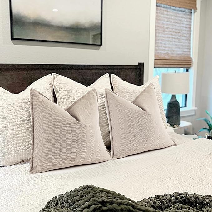 ZWJD Beige Pillow Covers 16x16 Set of 2 Chenille Throw Pillow Covers - Image 5