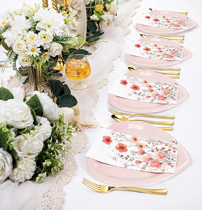 HEIPINIUYE 50 Pieces 3-ply Spring Floral Paper Napkins Red Flower Guest Napkins - Image 7
