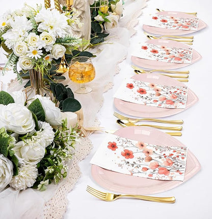 HEIPINIUYE 50 Pieces 3-ply Spring Floral Paper Napkins Red Flower Guest Napkins - Image 7
