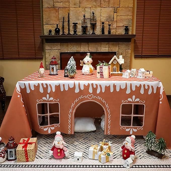 Gingerbread House Christmas Tablecloth, Reusable Waterproof Stain-Resistant by Unknown