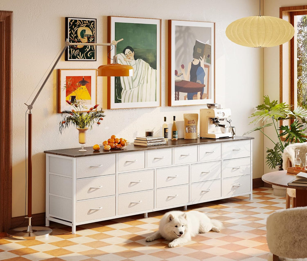 Huuger 77.6" Long Dresser for Bedroom, 16 Drawer Fabric Dresser for Clos...