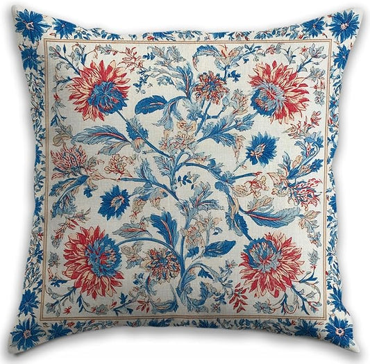 Bohemian Pillow Covers | Vintage Floral & Carpet Design | Double Sided Blue by RBAFAO
