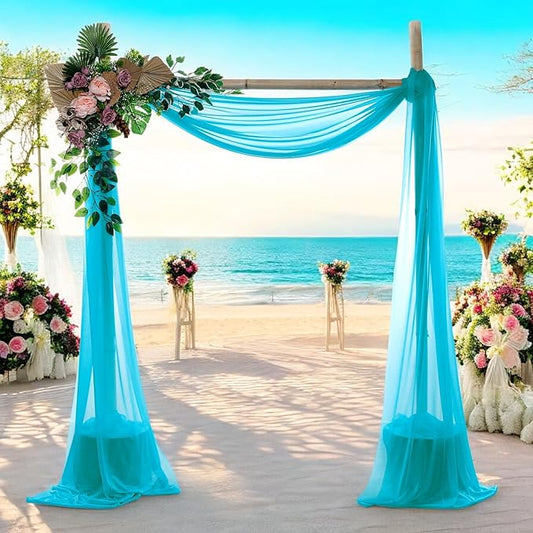 MDS Halloween Chiffon Draping Fabric - 2 Panel, 30" Wide x 100ft Long - Sheer Spooky Arbor & Canopy Drapery for Haunted House Backdrops, Party Ceilings, DIY Costumes & Themed Events - Peacock Blue (Pack of 2)