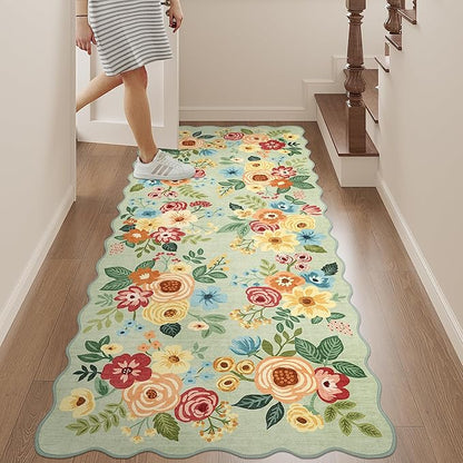 DUKINO 2x5 Washable Runner Rugs, Non Slip Floral Print Entryway Rug - Image 3