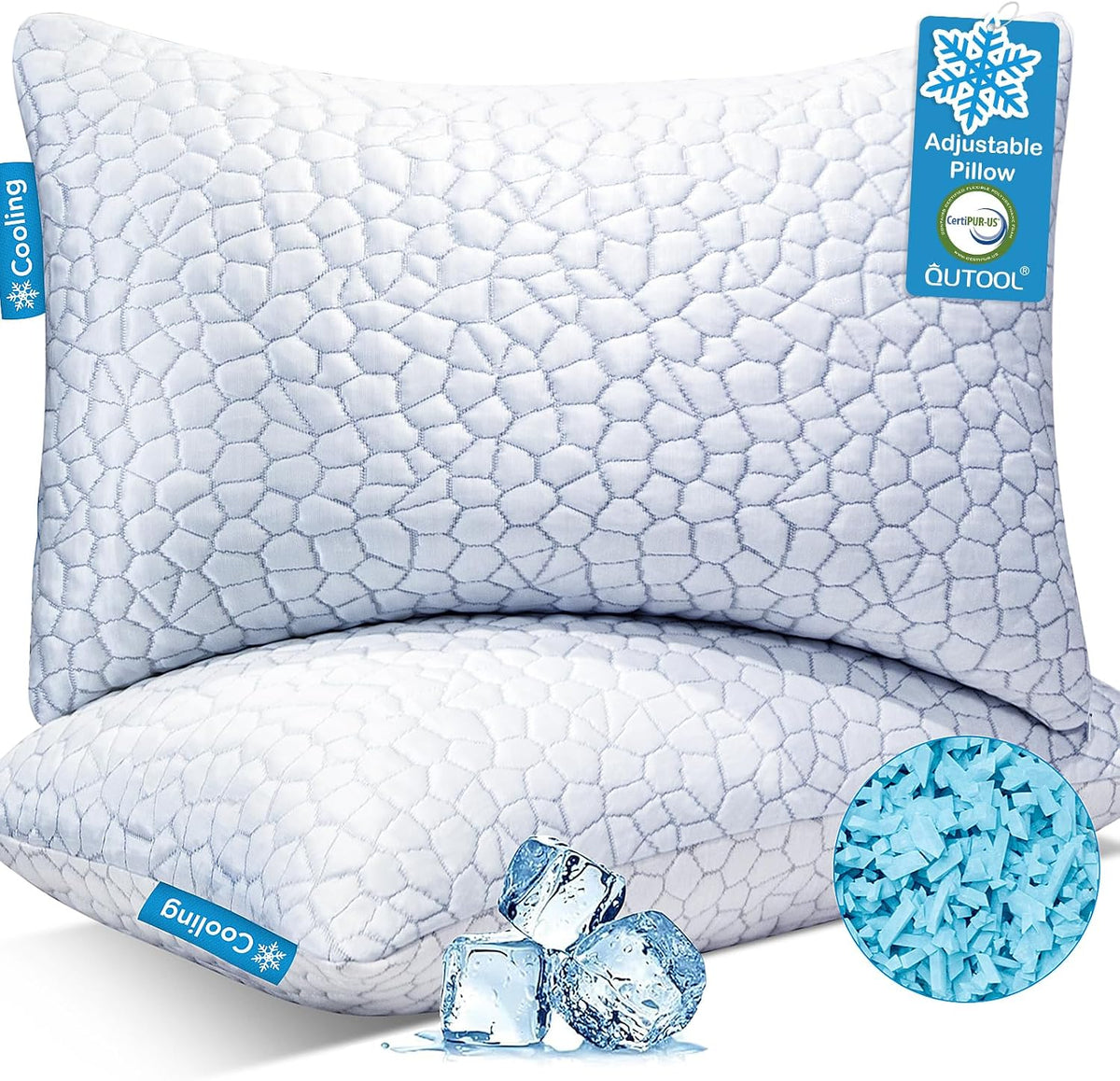 qutool cooling pillow for sleeping, certipur-us shredded memory, main product view