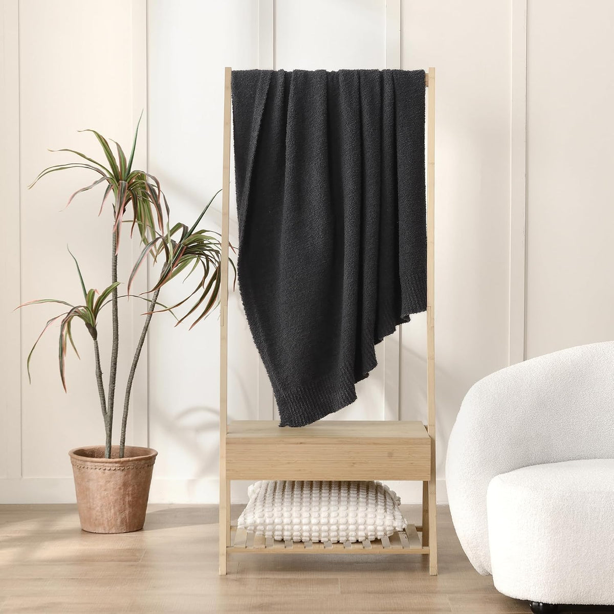 jooja knitted dark grey black throw twin size showing dimensions