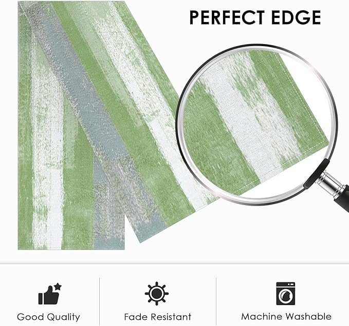 Emvency Farmhouse Table Runner, Vintage Green and Grey Abstract Art Painting - Image 2