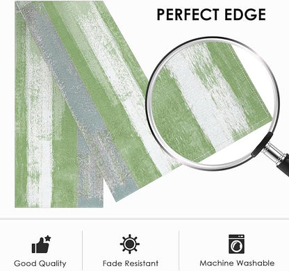Emvency Farmhouse Table Runner, Vintage Green and Grey Abstract Art Painting - Image 2