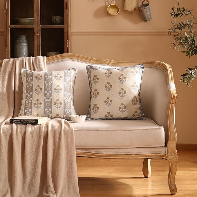 patdrea Designer Square Throw Pillow Covers Set of 2, Rustic Linen - Image 3
