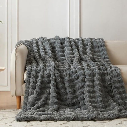 COOVA Faux Fur Throw Blanket for Couch, Cozy Soft and Fuzzy Plush Rabbit Fur - Image 2