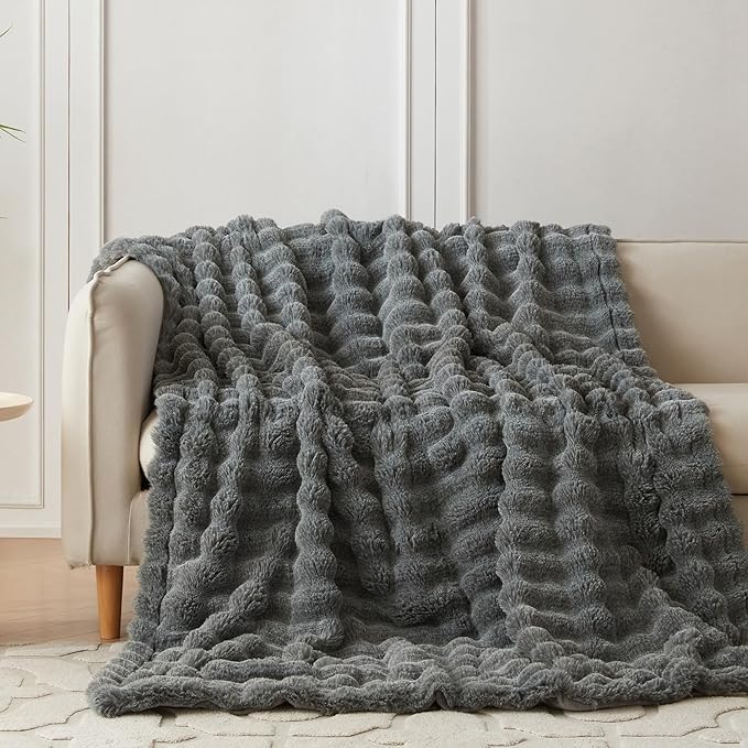 COOVA Faux Fur Throw Blanket for Couch, Cozy Soft and Fuzzy Plush Rabbit Fur - Image 2