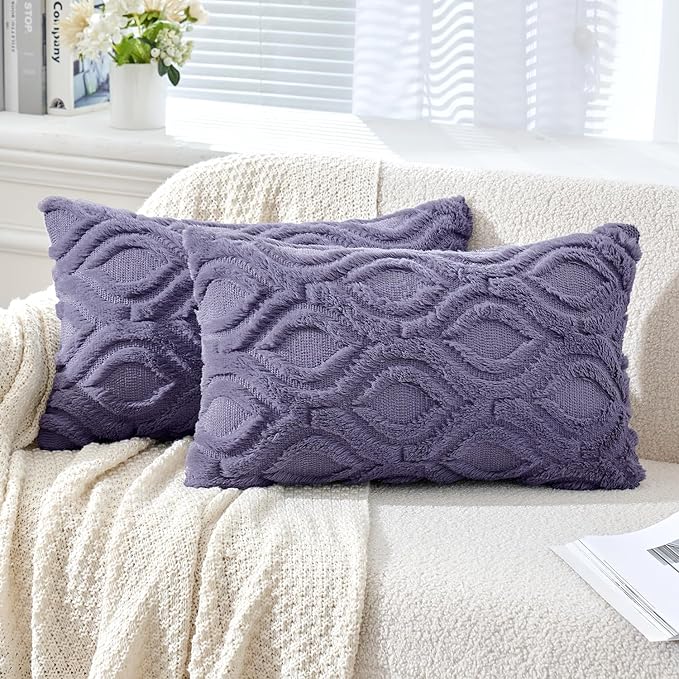 MIULEE Blue Purple Throw Pillow Covers 12x20 Inch, Soft Winter Plush Faux Wool by MIULEE