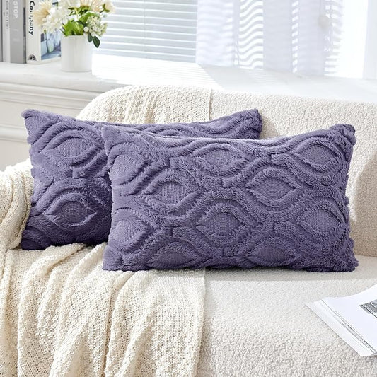 MIULEE Blue Purple Throw Pillow Covers 12x20 Inch, Soft Winter Plush Faux Wool by MIULEE