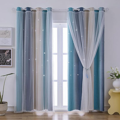 Ombre Rainbow Blackout Curtains by ZHUHAN