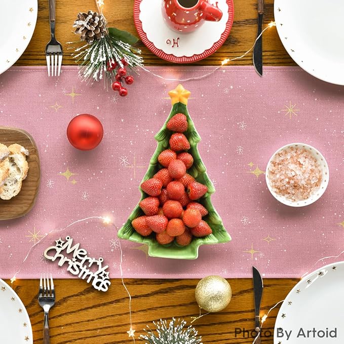 Artoid Mode Xmas Trees Merry Christmas Table Runner, Seasonal Winter Pink - Image 4