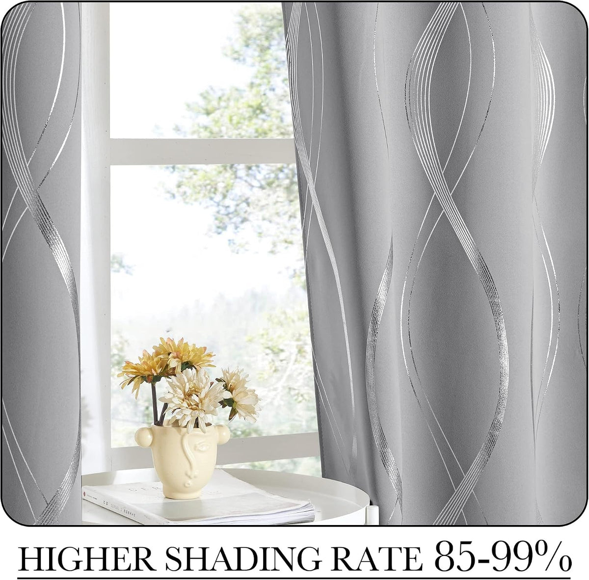 nicetown wave line print blackout curtains 63 inch, side view