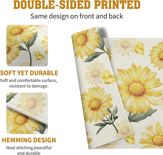 Sunflower Placemats Set of 4 Summer Yellow Floral Table Mat 12x18 Inch - Image 5