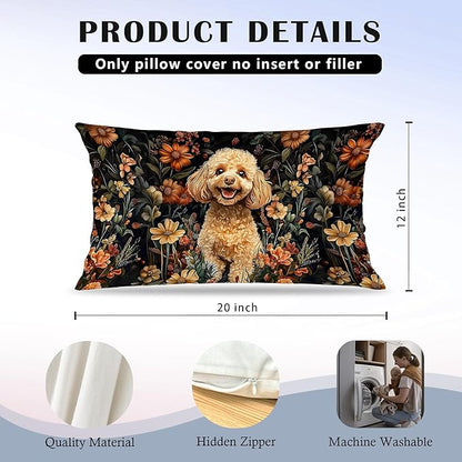 Moody Floral Poodle Pillow Covers 12x20 Set of 2, Poodle Gifts, Dark - Image 5