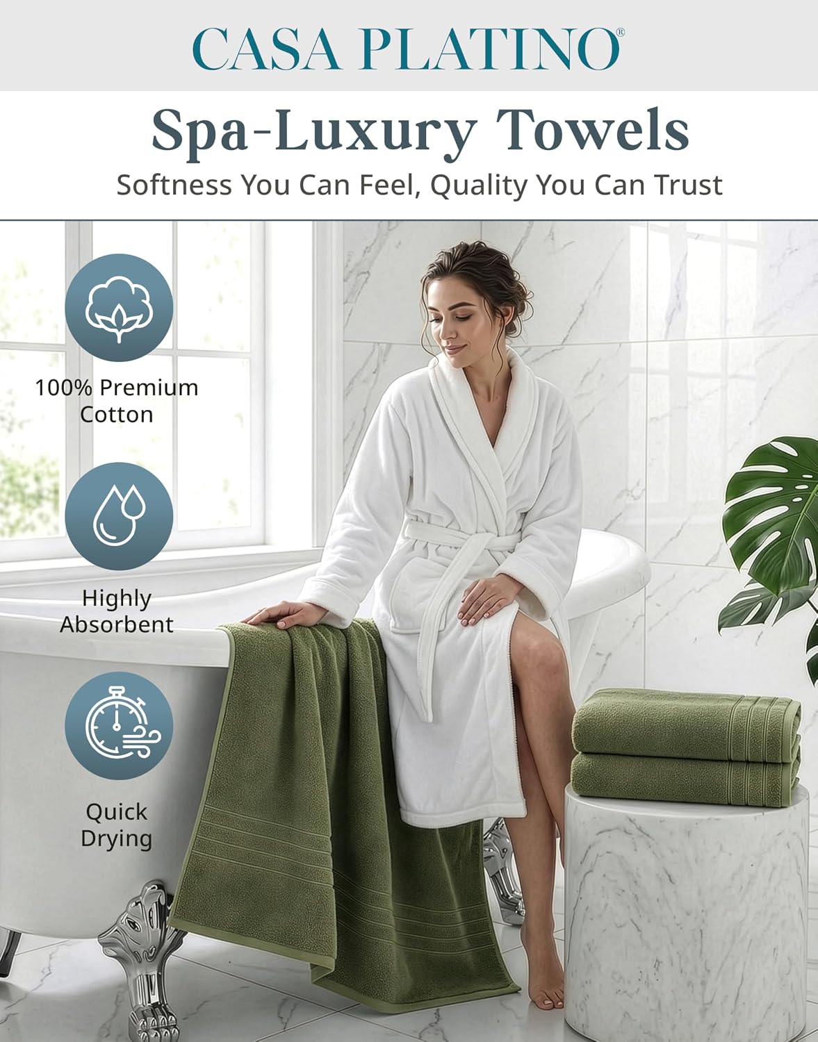 casa platino cotton bath towels 100% cotton 4 shown in use