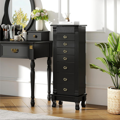giantex standing jewelry cabinet with 7 drawers, flip-top shown in use