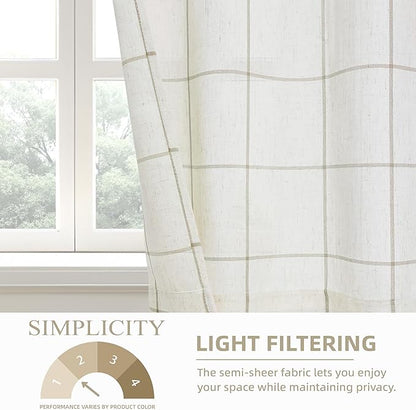DriftAway Kitchen Curtains Striped Tier Linen Short Curtains Windowpane Plaid - Image 3