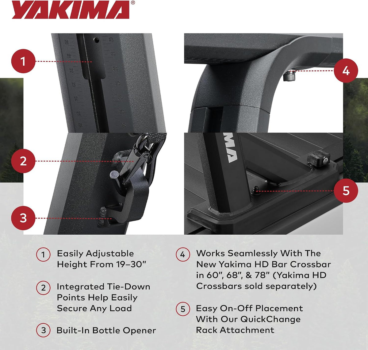 yakima adjustable truck bed rack with tie down, close-up detail