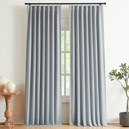 Vision Home Blue Gray Pinch Pleated Full Blackout Curtains Linen Blended Room - Image 9