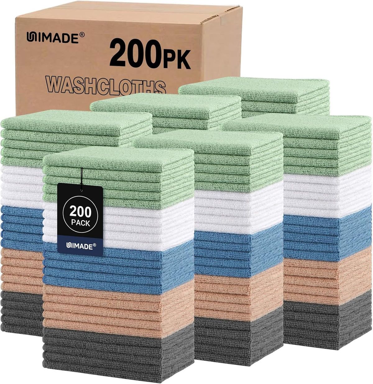 unimade washcloths bulk 200 pack face towels, highly shown in use